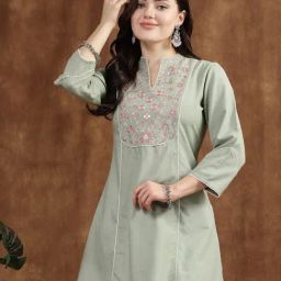 Nayam by Lakshita Green Cotton Embroidery Kurti-image-25