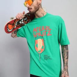 Griffel Green Cotton Loose Fit Printed T-Shirt-image-33