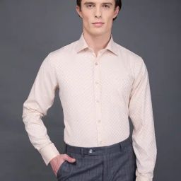 Daniel Hechter Gold Cotton Blend Slim Fit Checks Formal Shirt-image-97