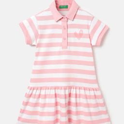 United Colors of Benetton Kids Pink & White Striped Polo T-Shirt-image-59