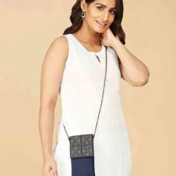 Fabindia Navy Blue Embroiderd Pouch-image-0
