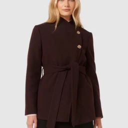 Forever New Red Solid Full Sleeves Coat with Belt-image-38