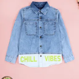 Kiddopanti Boys Light Blue Denim Printed Regular Fit Denim Shirt-picture-10