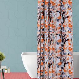 ArtzFolio Orange-Coloured and White Floral Printed Waterproof Shower Curtain-41