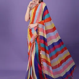 Thishma Striped Mirror Work Pure Georgette Saree-53