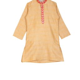 KISAH Boys Yellow & Pink Embroidered Straight Kurta-12