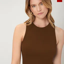 KERI PERRY Brown & Red Lycra Sleeveless Round Neck Stretchable fit Crop Top-19