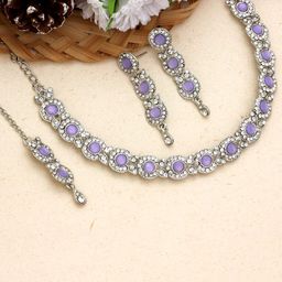 Atasi International Silver-Plated Crystals & American Diamond Studded Jewellery Set-image-100