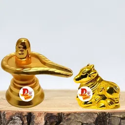 DARIDRA BHANJAN Gold-Toned 2 Pieces Shivling Nandeshwar Religious Idol Showpiece-91