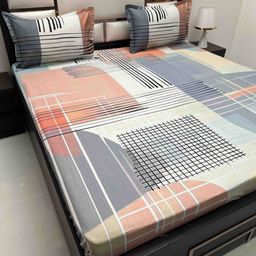 Pure Decor Grey Abstract Pure Cotton 350 TC King Bedsheet Set 2.72 m x 2.74 m-image-93