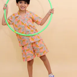 BownBee Boys Printed Short Sleeves Pure Cotton Shirt With Shorts-13