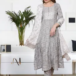 Jeff co-op Women Floral Printed Panelled Thread Work Kurta with Trousers & With Dupatta-picture-54