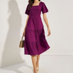 Styli Women Flutter Sleeve A-Line Midi Dress-7