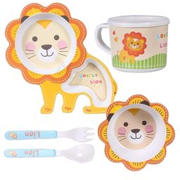 VELLIQUE Cartoon Animal Lion Bamboo Fiber Dinnerware Set of 5 - Multicolor-10