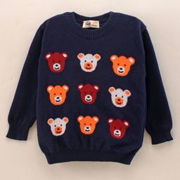 Simply Full Sleeves Knit Sweater Bear Face Design- Navy Blue-image-47