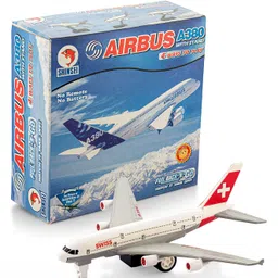 Shinsei Pull Back Swiss A380 Plane with Stand - White (Color May Vary)-picture-43