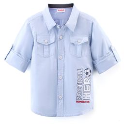 Babyhug 100% Cotton Woven Full Sleeve Football Print Shirt - Blue-image-87