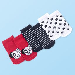 Cute Walk by Babyhug Cotton Knit Anti-Bacterial Ankle Length Dalmatians & Paw Design Socks Pack of 3 - Multicolour-image-47
