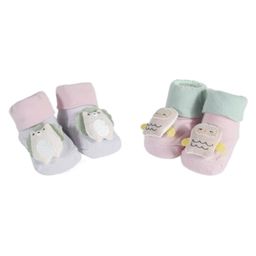 Kidofash Pack Of 2 Owl & Bear Face Detailed Socks - Pink & Green-image-7