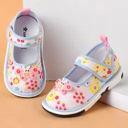 Cute Walk by Babyhug Slip On Musical Casual Shoes with Velcro Closure Floral Print with Butterfly Applique - Blue-picture-17