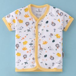 Child World Interlock Knit Half Sleeves Vest with Animal Print - Yellow & White-picture-11