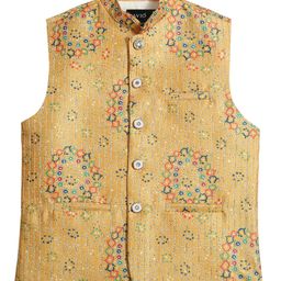 CAVIO Sleeveless Abstract Printed  Cotton Nehru Jacket - Yellow-picture-7