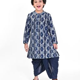 Babyhug Full Sleeves Lurex Printed Kurta Dhoti Set - Navy Blue-image-82