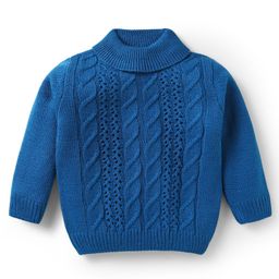 Babyhug Knit Full Sleeves Pullover with Cable Knit Design - Blue-picture-1