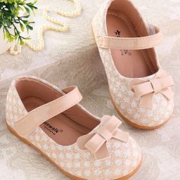 Cute Walk by Babyhug Velcro Closure Ballerina with Bow Applique - Beige-image-33