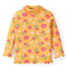 Babyhug Cotton Knit Full Sleeves Skivi Top with Floral Print - Yellow-image-71