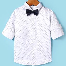 Robo Fry Woven Full Sleeves Polka Dot Printed Party Shirt With Bow - White-image-91