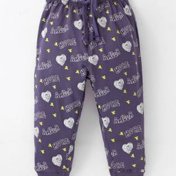 Doreme  Single Jersey Full Length Legging with Heart & Text  Print - Blue-image-8
