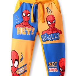 Babyhug Marvel Terry Knit Full Length LoungePants With Spider Man Graphic - Blue &Yellow-image-88