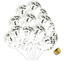 Decor Mantra Confetti Balloons with Curling Ribbon for Birthday Party Decoration and Baby Shower Celebartion - Silver - Pack of 11-17