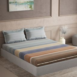 D Decor 100% Cotton Stripes 145 TC Double Bedsheet With 2 Pillow Covers - Blue-14