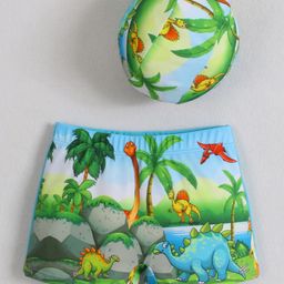 Babyhug Swimming Trunks & Cap with Dino Print - Green-image-86