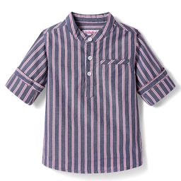 Babyhug 100% Cotton Woven Full Sleeves Mandarin Collar Stripe Kurta Shirt - Charcoal Grey-image-81