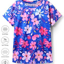 Pine Active Knit Half Sleeves T-Shirt with Floral Print - Blue-picture-20