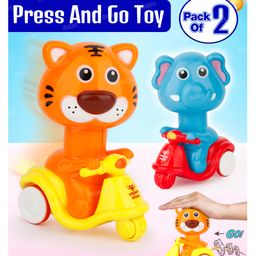 Fiddlerz Press and Go Scooter Toys Animal Themed Bike Head Rotating Push Down to Move Forward Fun Learning Playset for Toddlers Boys and Girls- (Pack of 2)-21