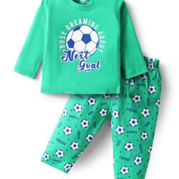 Doodle Poodle 100% Cotton Full Sleeves Night Suit With Football Print - Green-image-25