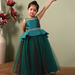 toy balloon kids Toy Balloon Sleeveless Gota Lace Embellished Peplum Style Gown - Dark Green-picture-8