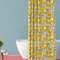 ArtzFolio Yellow and White Floral Printed Waterproof Shower Curtain-image-65