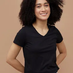 Fame Forever by Lifestyle Women Solid V-Neck Pure Cotton T-shirt-picture-31