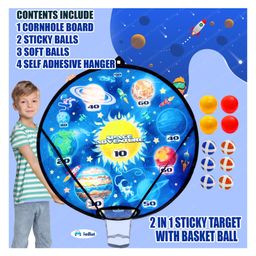 Bunie Space Theme 2 in 1 Sticky Target Shooting Game with Basket Ball for Kids image 4