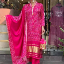 Happy Design Bandhani Printed Gotta Patti Straight Kurta With Trousers & Dupatta-picture-8