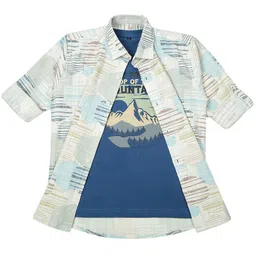 CAVIO Boys Spread Collar Abstract Printed Cotton Casual Shirts & T-Shirt-image-48