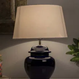 Homesake White Ceramic Table Lamp with Drum Shade (Bulb Included) - Set of 1-6