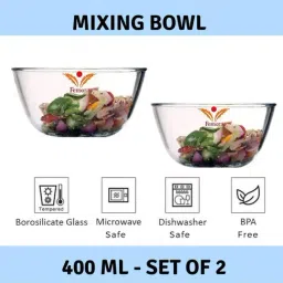Femora Borosilicate Glass Microwave Safe Mixing Bowls (400 ml) - Set of 2-15