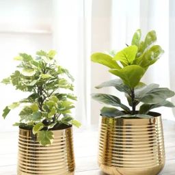BEHOMA Gold Metal Ribbed Planter - Set of 2-35