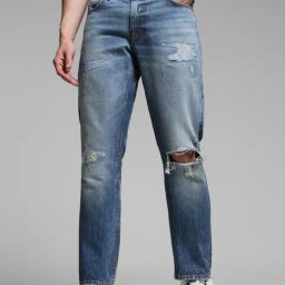 Jack & Jones Blue Cotton Regular Fit Solid Jeans-image-55